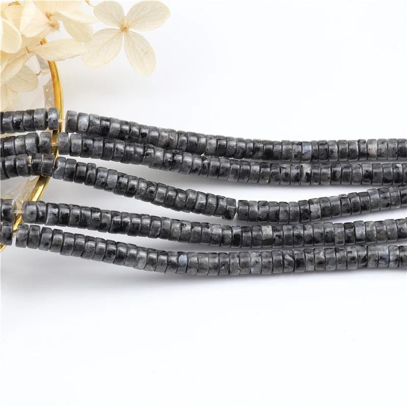 3x6mm Natural Black Labradorite Rondelle Flat Disc Round Bead Charm Jewelry Making Bracelet Earring Accessory Materi